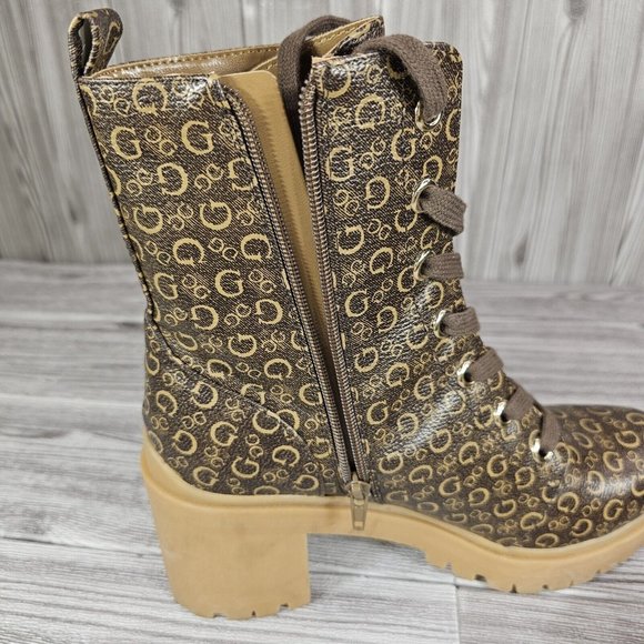 Guess Quincy 3 Logo Heeled Boots - Brown/Tan - DSLRT06K - Women's Size 9 NEW - Picture 2 of 9